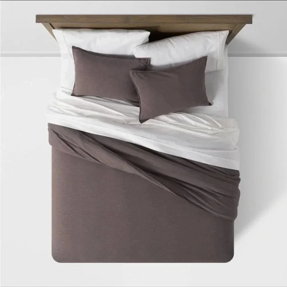 NWOT 3pc King Space Dyed Cotton Linen Duvet Cover & Sham Set Dark Gray Threshold - Picture 1 of 7